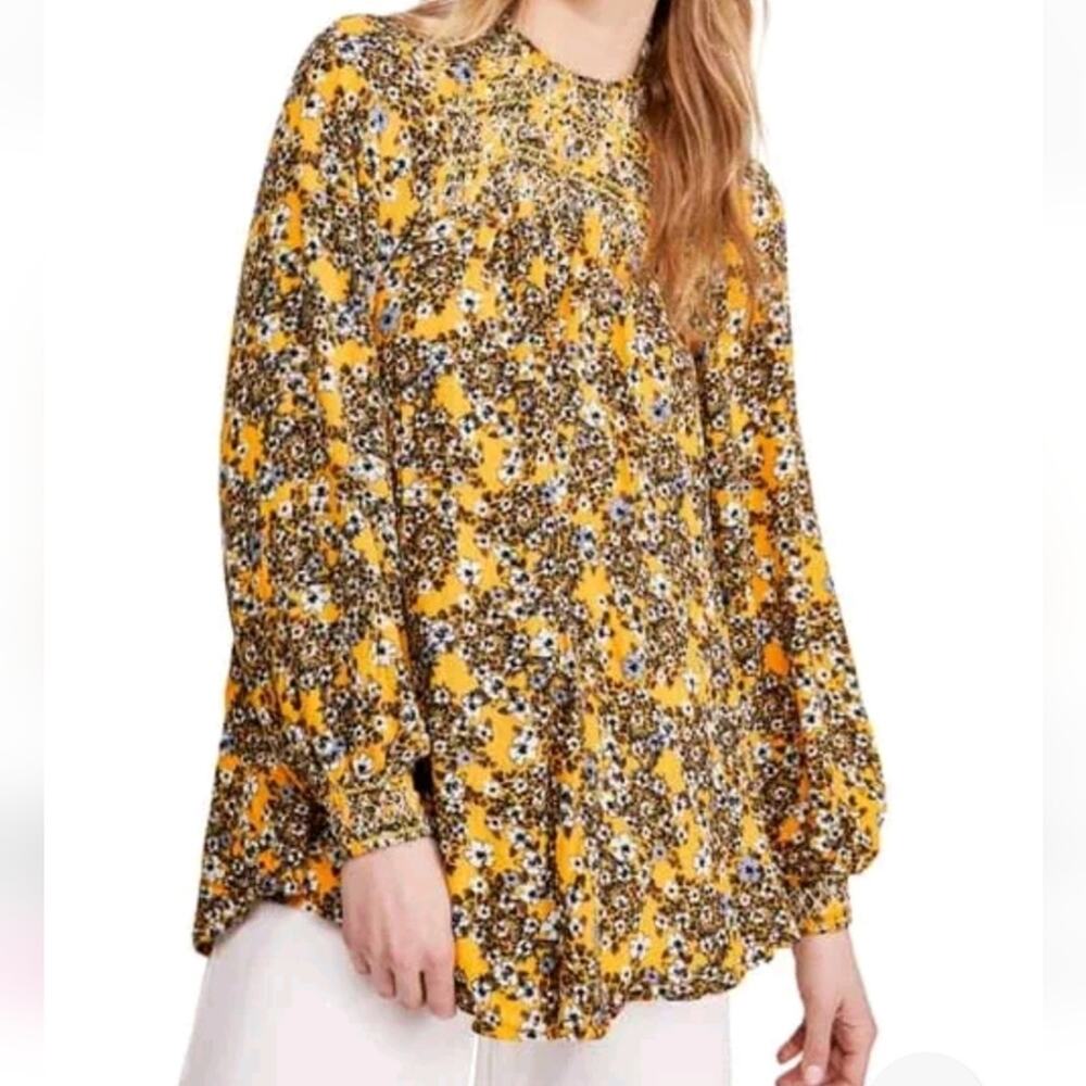 Free People Oversized Flowy Flowers Tunic Top Sz XS
